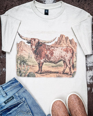 Mesa Ridge Rhinestone Longhorn Tee in Tan – Apparel from Bronco Western Supply Co.