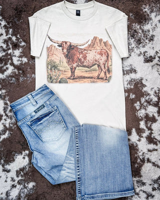 Mesa Ridge Rhinestone Longhorn Tee in Tan – Apparel from Bronco Western Supply Co.