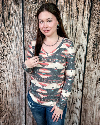 Midnight Desert Long Sleeved Aztec Top by Sterling Kreek – Apparel from Bronco Western Supply Co.