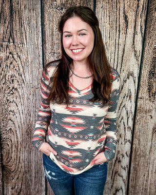 Midnight Desert Long Sleeved Aztec Top by Sterling Kreek – Apparel from Bronco Western Supply Co.