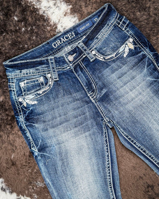 Midnight Reverie Women’s Easy Fit Boot Cut Jeans by Grace in LA – Apparel from Bronco Western Supply Co.