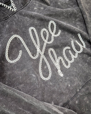 Midnight Rodeo Yeehaw Embroidered Hoodie in Black Mineral Wash – Apparel from Bronco Western Supply Co.