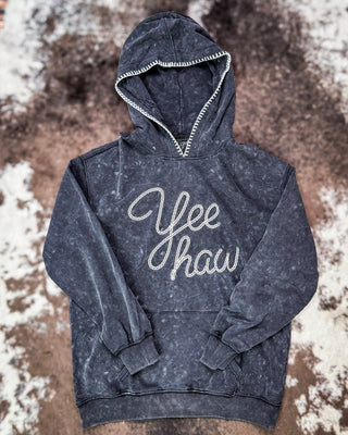 Midnight Rodeo Yeehaw Embroidered Hoodie in Black Mineral Wash – Apparel from Bronco Western Supply Co.