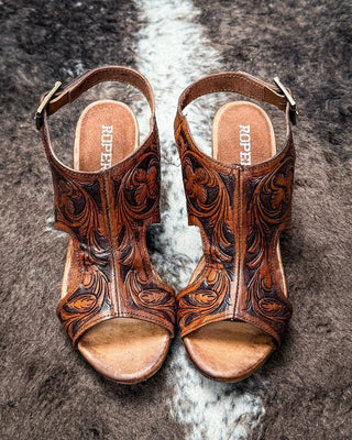 Mika II Tooled Heel in Tan and Black by Roper – Women's Shoes from Bronco Western Supply Co.