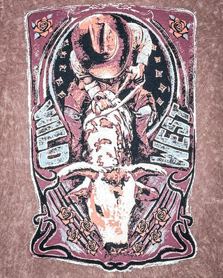 Milo Wild West Boyfriend Tee in Mocha Mineral Wash – Apparel from Bronco Western Supply Co.