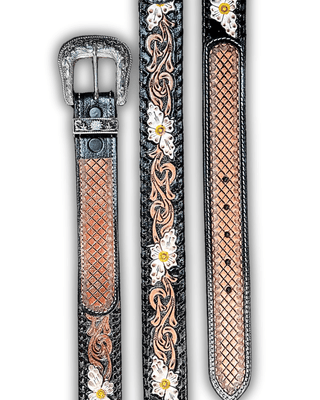 Myra Bag - Checkered Brown Hand - Tooled Leather Belt – Apparel from Bronco Western Supply Co.