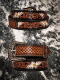 Myra Bag - Checkered brown Hand - Tooled Leather Belt - Apparel - Myra Bag - Bronco Western Supply Co.