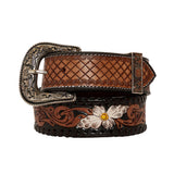 Myra Bag - Checkered brown Hand - Tooled Leather Belt - Apparel - Myra Bag - Bronco Western Supply Co.