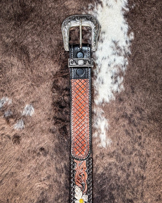 Myra Bag - Checkered Brown Hand - Tooled Leather Belt – Apparel from Bronco Western Supply Co.