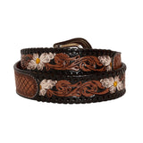 Myra Bag - Checkered brown Hand - Tooled Leather Belt - Apparel - Myra Bag - Bronco Western Supply Co.