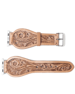 Myra Bag - Lone Star Hand Tooled Leather Watch Band in Light Saddle Tan – Accessories from Bronco Western Supply Co.