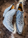 Myra Bag - Maisie Stitched Leather Booties in Dusty Blue - Women's Shoes - Myra Bag - Bronco Western Supply Co.