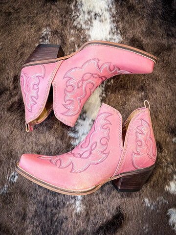 Myra Bag - Maisie Stitched Leather Booties in Pink - Women's Shoes - Myra Bag - Bronco Western Supply Co.