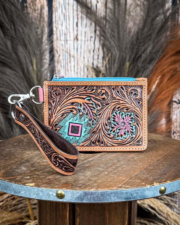 Myra Bag - Pride of Prickly Pears Card Holder in Brown and Blue – Purses & Wallets from Bronco Western Supply Co.
