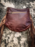 Myra Bag - Sculpted Brown Embossed Hairon Bag With Fringe - Purses & Wallets - Myra Bag - Bronco Western Supply Co.