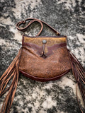 Myra Bag - Sculpted Brown Embossed Hairon Bag With Fringe - Purses & Wallets - Myra Bag - Bronco Western Supply Co.