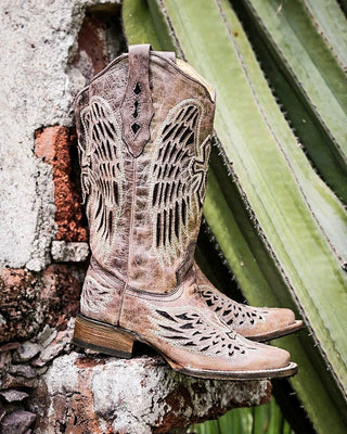 Night Halo Cross and Wings Square Toe Boots in Brown and Black by Corral Boots – Women's Boots from Bronco Western Supply Co.