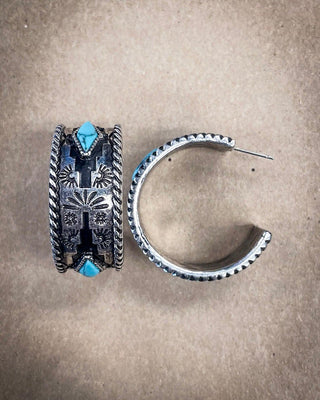 Nova Stud Hoop Fashion Earring - Silver/Turquoise – Jewelry from Bronco Western Supply Co.