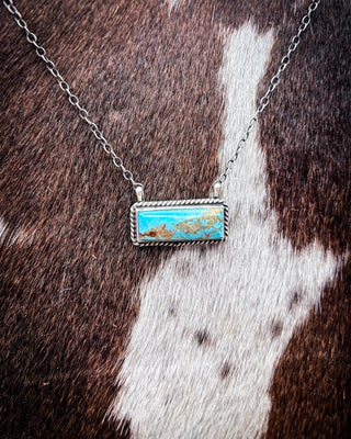 ONE OF A KIND: Kingman Turquoise Sterling Silver Bar Necklace by Johnny Dixon – Jewelry from Bronco Western Supply Co.