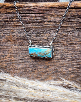 ONE OF A KIND: Kingman Turquoise Sterling Silver Bar Necklace by Johnny Dixon – Jewelry from Bronco Western Supply Co.