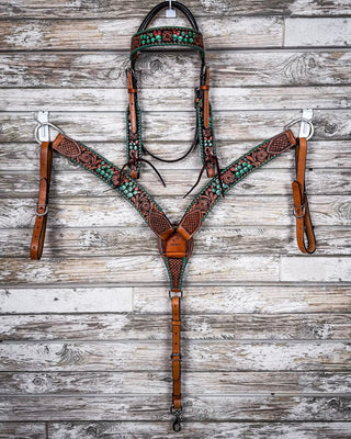 Painted Cactus Breast Collar and Headstall - Pieces Sold Separate – Horse Tack from Bronco Western Supply Co.