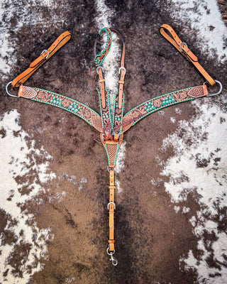 Painted Cactus Breast Collar and Headstall - Pieces Sold Separate - Horse Tack - Rafter T Ranch Co. - Bronco Western Supply Co.