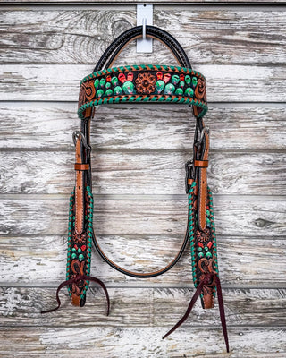 Painted Cactus Breast Collar and Headstall - Pieces Sold Separate - Horse Tack - Rafter T Ranch Co. - Bronco Western Supply Co.