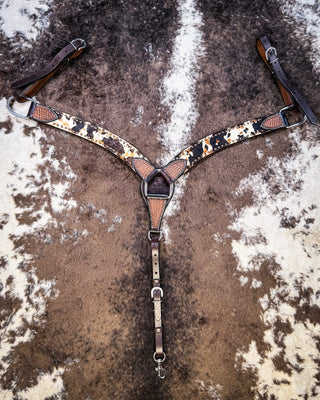 Peppered Hair On Hide Breast Collar and Headstall - Pieces Sold Separate – Horse Tack from Bronco Western Supply Co.