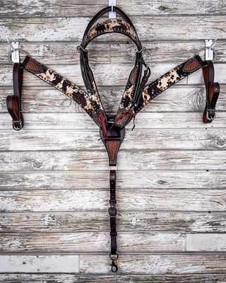 Peppered Hair On Hide Breast Collar and Headstall - Pieces Sold Separate – Horse Tack from Bronco Western Supply Co.
