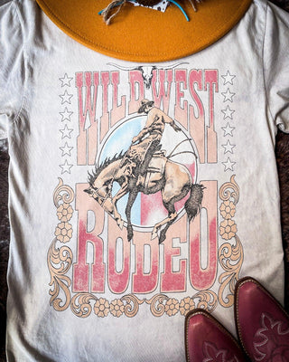 Pink Rodeo Graphic Tee - Off White Mineral Wash – Apparel from Bronco Western Supply Co.