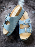 Platinum Buckles Platform Wedge Sandals in Denim - Women's Shoes - 2 Fly Co. (BWS) - Bronco Western Supply Co.