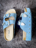 Platinum Buckles Platform Wedge Sandals in Denim - Women's Shoes - 2 Fly Co. (BWS) - Bronco Western Supply Co.