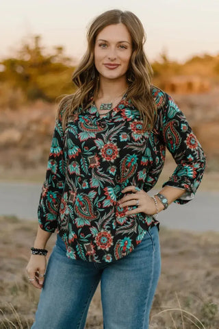 Prairie Bloom Floral and Paisley Top by Sterling Kreek – Shirts & Tops from Bronco Western Supply Co.
