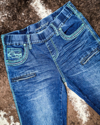 Pull - On Turquoise Hurricane Trouser by Cowgirl Tuff – Apparel from Bronco Western Supply Co.