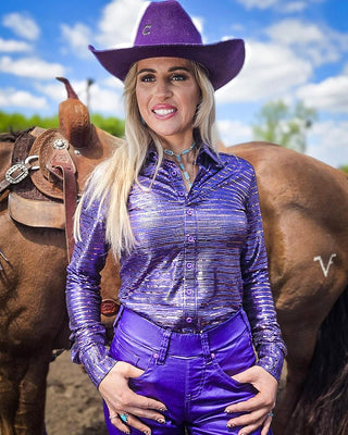 Purple Shimmer Copper Sequins Pullover Button Up by Cowgirl Tuff – Apparel from Bronco Western Supply Co.