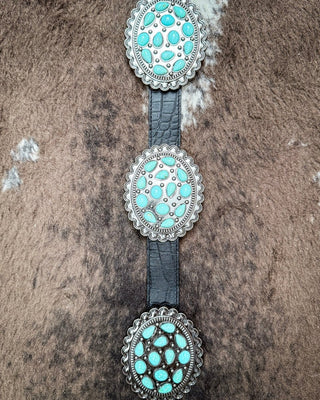 Ravenstone Turquoise Concho Belt in Black by Lucky and Blessed – Accessories from Bronco Western Supply Co.