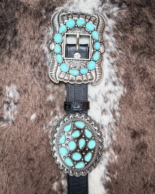 Ravenstone Turquoise Concho Belt in Black by Lucky and Blessed – Accessories from Bronco Western Supply Co.