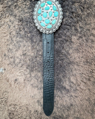 Ravenstone Turquoise Concho Belt in Black by Lucky and Blessed – Accessories from Bronco Western Supply Co.