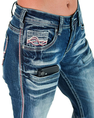 Red Twister Bootcut Jeans in Medium Wash by Cowgirl Tuff – Apparel from Bronco Western Supply Co.