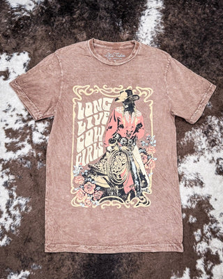 Retro Long Live Cowgirls Graphic Tee - Mocha – Apparel from Bronco Western Supply Co.
