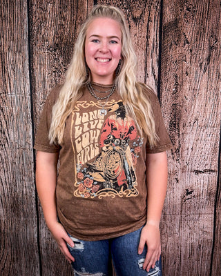 Retro Long Live Cowgirls Graphic Tee - Mocha – Apparel from Bronco Western Supply Co.