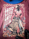 Retro Long Live Cowgirls Tee - Wine - Apparel - Bronco Western Supply Co. - Bronco Western Supply Co.