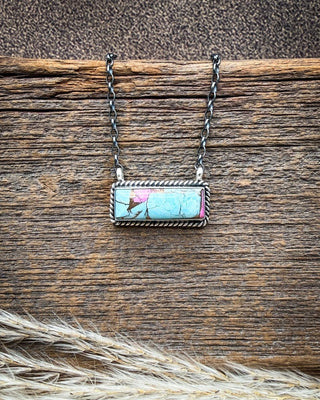 Rosa Rail Cotton Candy Sterling Silver Bar Necklace by Johnny Dixon – Necklace from Bronco Western Supply Co.