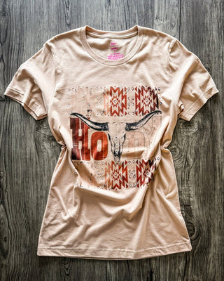 Rowdy Howdy Rhinestone Graphic Tee in Sand – Apparel from Bronco Western Supply Co.