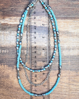 Rowdy Navajo Style Pearl Layered Fashion Necklace - Bead/Turquoise – Jewelry from Bronco Western Supply Co.