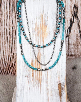 Rowdy Navajo Style Pearl Layered Fashion Necklace - Bead/Turquoise – Jewelry from Bronco Western Supply Co.