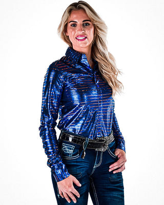 Royal Blue Shimmer Copper Sequins Pullover Button Up by Cowgirl Tuff – Apparel from Bronco Western Supply Co.