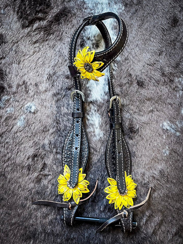 Royal King 3D Sunflower Single Ear Headstall - Headstalls & Accessories - Tough 1 - Bronco Western Supply Co.