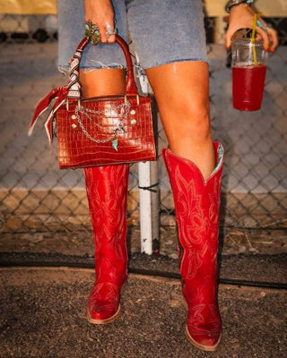 Ruby Vesper Tall Embroidered Snip Toe Boots in Red by Corral Boots – Women's Boots from Bronco Western Supply Co.