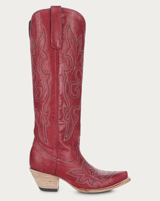 Ruby Vesper Tall Embroidered Snip Toe Boots in Red by Corral Boots – Women's Boots from Bronco Western Supply Co.